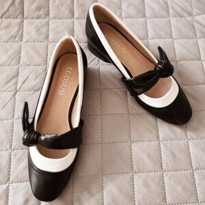 VEGAN black and white flat with bow detail